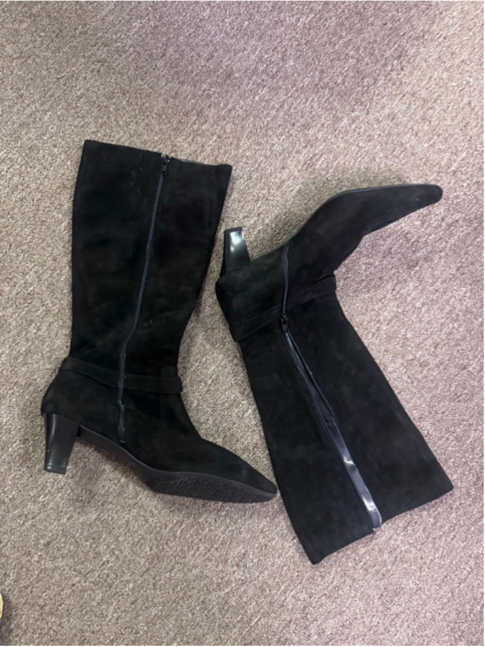 Anne Klein Black Suede Heeled Boots Size 11